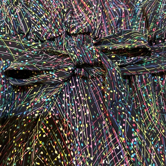 FOREVER 21 Sz L Black Pink Green Dress Multicolor Abstract Print Bow Belt R $38 - Picture 5 of 11